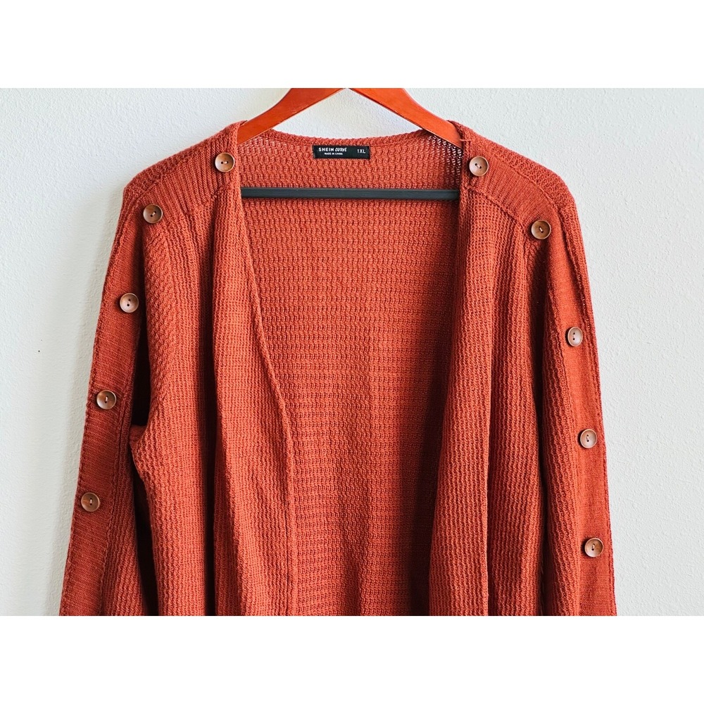 SHEIN CURVE Cardigan Sweater Duster Cinnamon Brown Button Trim 1XL - Picture 6 of 7